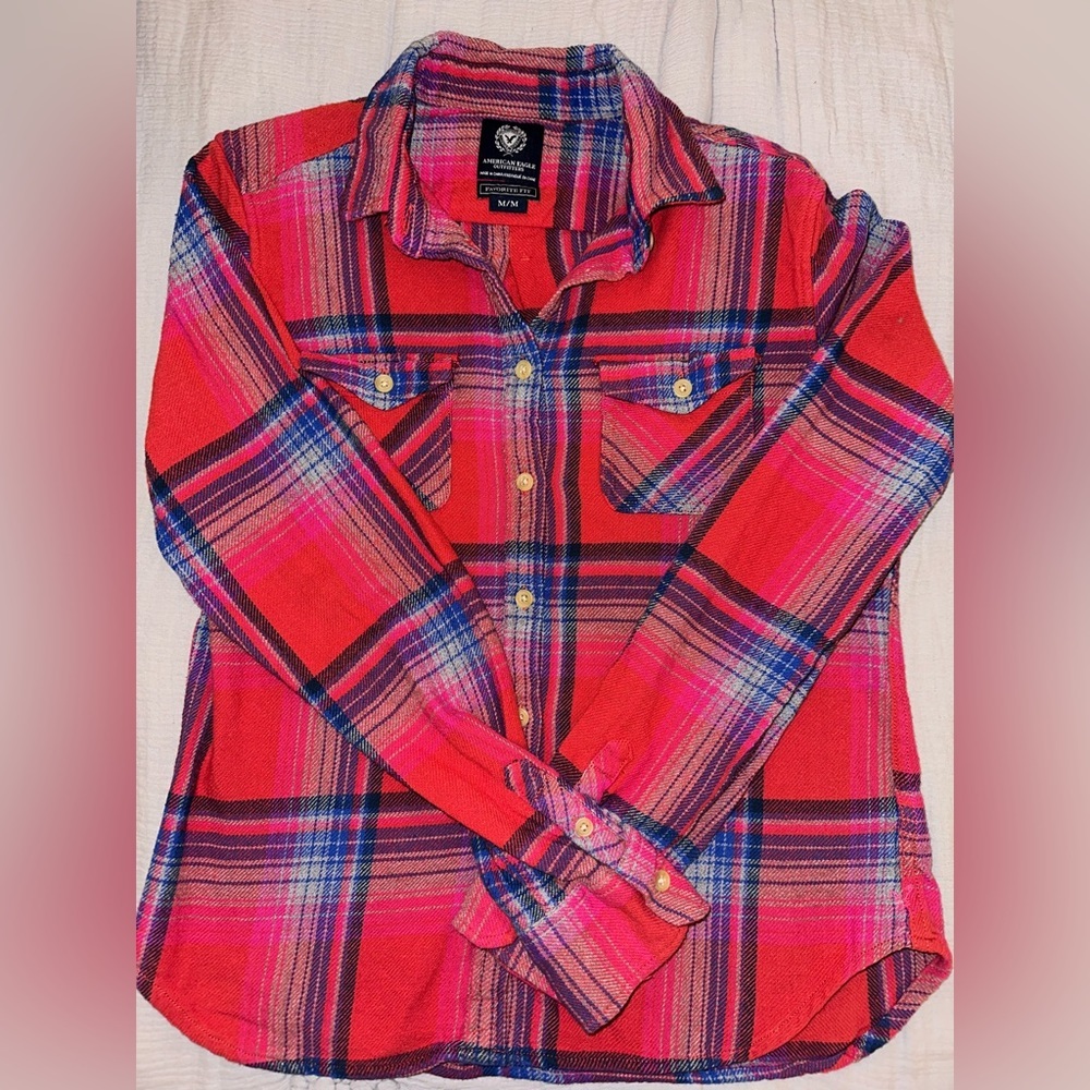 AE Outfitters Favorite Fit Button Up Flannel Shirt Size Medium